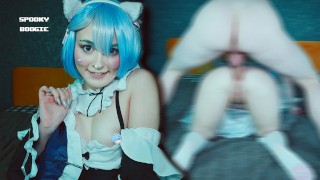 猫女孩 Rem 引诱斯巴鲁操她的紧洞 - Anal Cosplay Re Zero Spooky Boogie