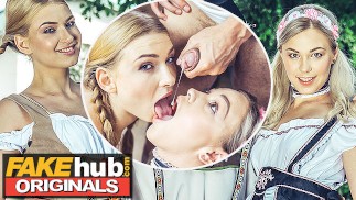 FAKEhub - 角质金发啤酒节女孩在派对后高潮三人行