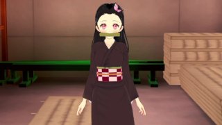 无尽无码可爱 Nezuko 在健身房卧室被炭治郎性交恶魔杀手动漫 3D