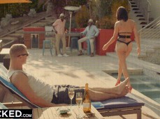 Husband watches wife in thong walk over to two  guys gif
