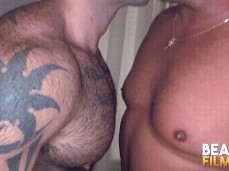 Beefy guys kissing: mustached Atlas Grant & Mark Mathews 0053 5 gif