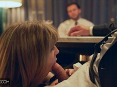 Lena Paul sucking dick at the table while another man watches gif