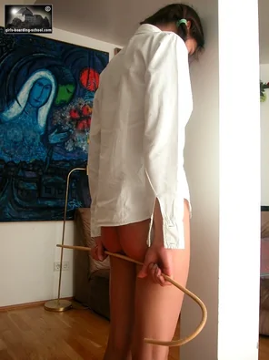 amateur pic In the bare bottom waiting for the school cane