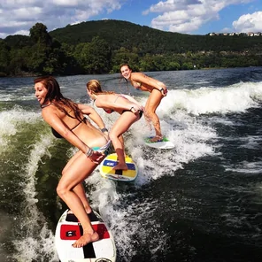 Happy girls mooning