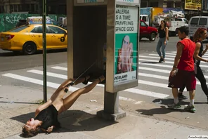 A half naked demonstrates what happens when the Matrix blocks your only landline egress! [pic]