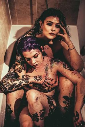 Bath time with my favourite gal! Still finding glitter two days later...! [OC]