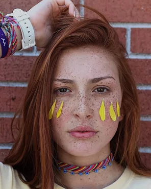 Flower petals on cheeks