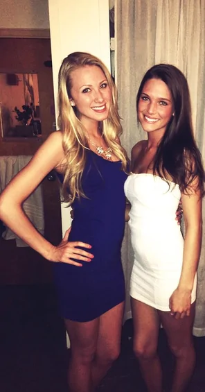 White dress. Purple dress.