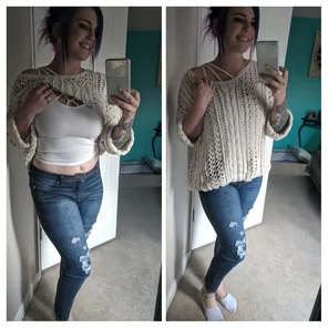 Maybe with the sweater on, they won't be able to tell I'm not wearing a bra [F]