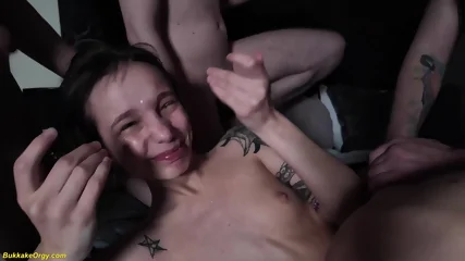 Skinny Cum Hating Teen First Bukkake Orgy