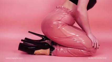 Blonde Enjoying Perfect Pink Latex Pajamas