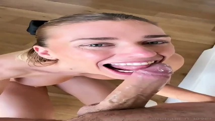 Delicious Busty Blonde Swallowing Cock