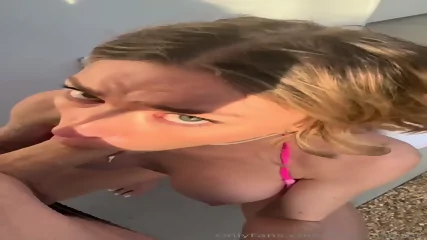 Delicious Busty Blonde Swallowing Cock